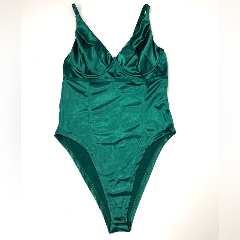 Women's Sexy Green Metallic Shiny Bodysuit Tank Top L NWOT - Picture 5 of 7